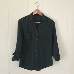 Forest Hunter Green Button Blouse